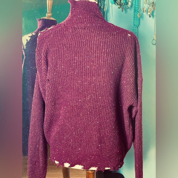 Zenana Distressed Turtle Neck Sweater - Picture 6 of 8